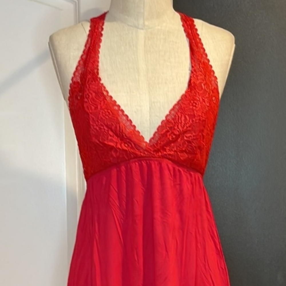 Y-Back Lace Nighty, Red, Sz M - Picture 2 of 8